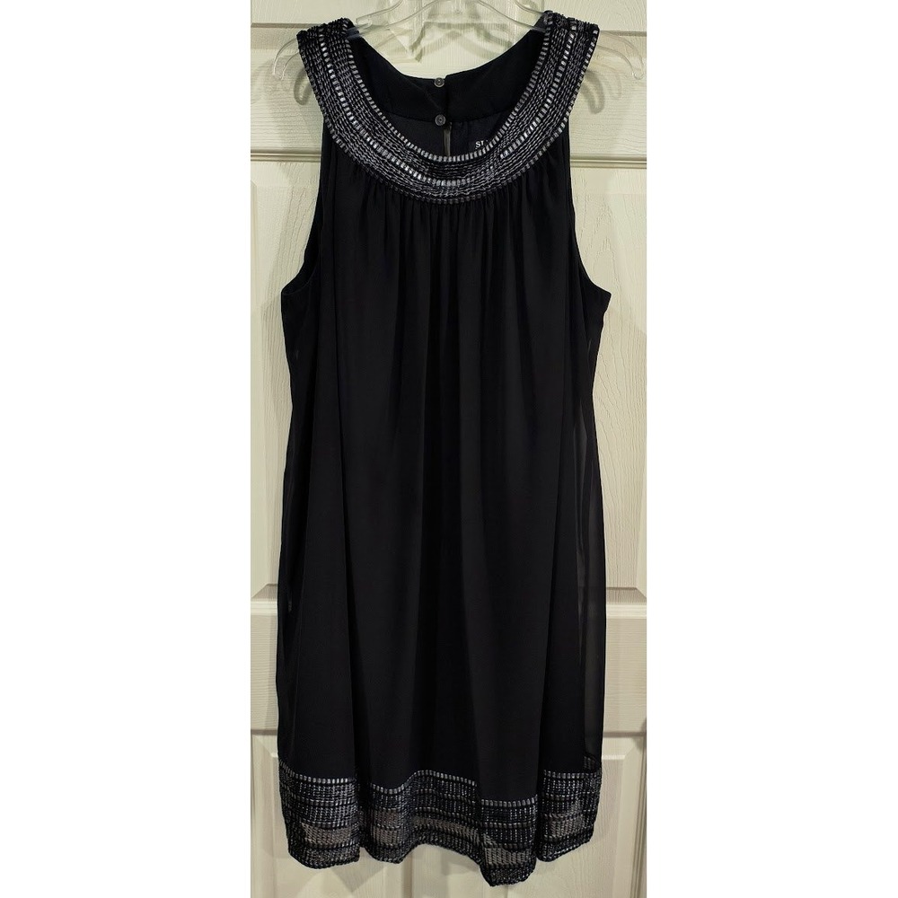SLNY Black Sleeveless Lined Sheer Dress Wide Silver Metallic Trim 2X Plus‎ Size